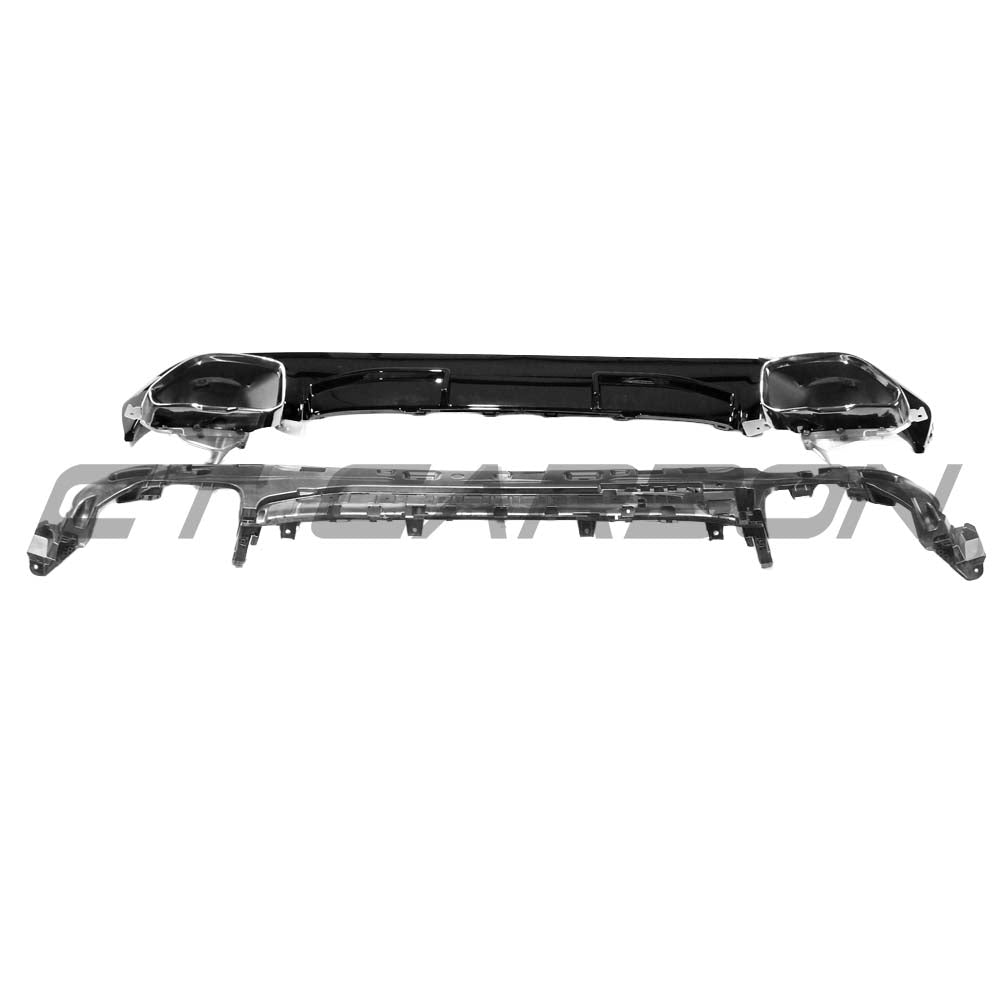 BMW G22/G23 4 Series 2020-2024 CT Carbon gloss black diffuser with tips, pre-LCI model, shown on vehicle.