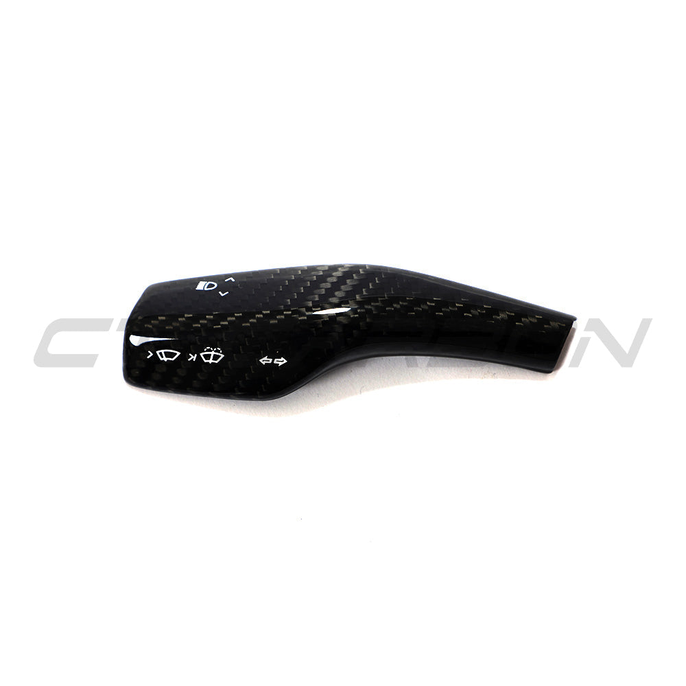 CT Carbon carbon fibre stalk cover for Tesla Model 3 and Y 2017+ interior accessories, showcasing sleek, textured finish on stalks.