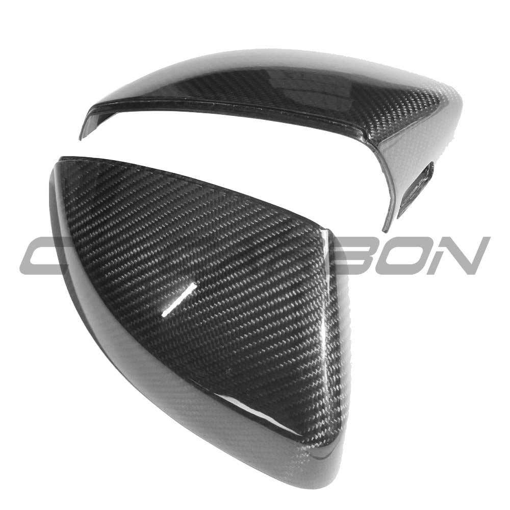Carbon fiber side mirrors for Audi A3 S3 RS3 8V, with lane assist, by CT Carbon, featuring sleek pre-preg construction.