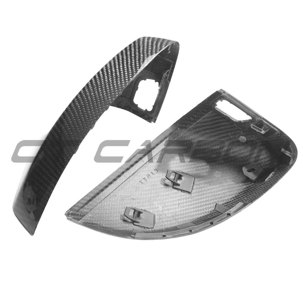 CT Carbon carbon fiber side mirrors for Audi A3 S3 RS3 8V with lane assist, featuring sleek pre-preg carbon fiber finish.