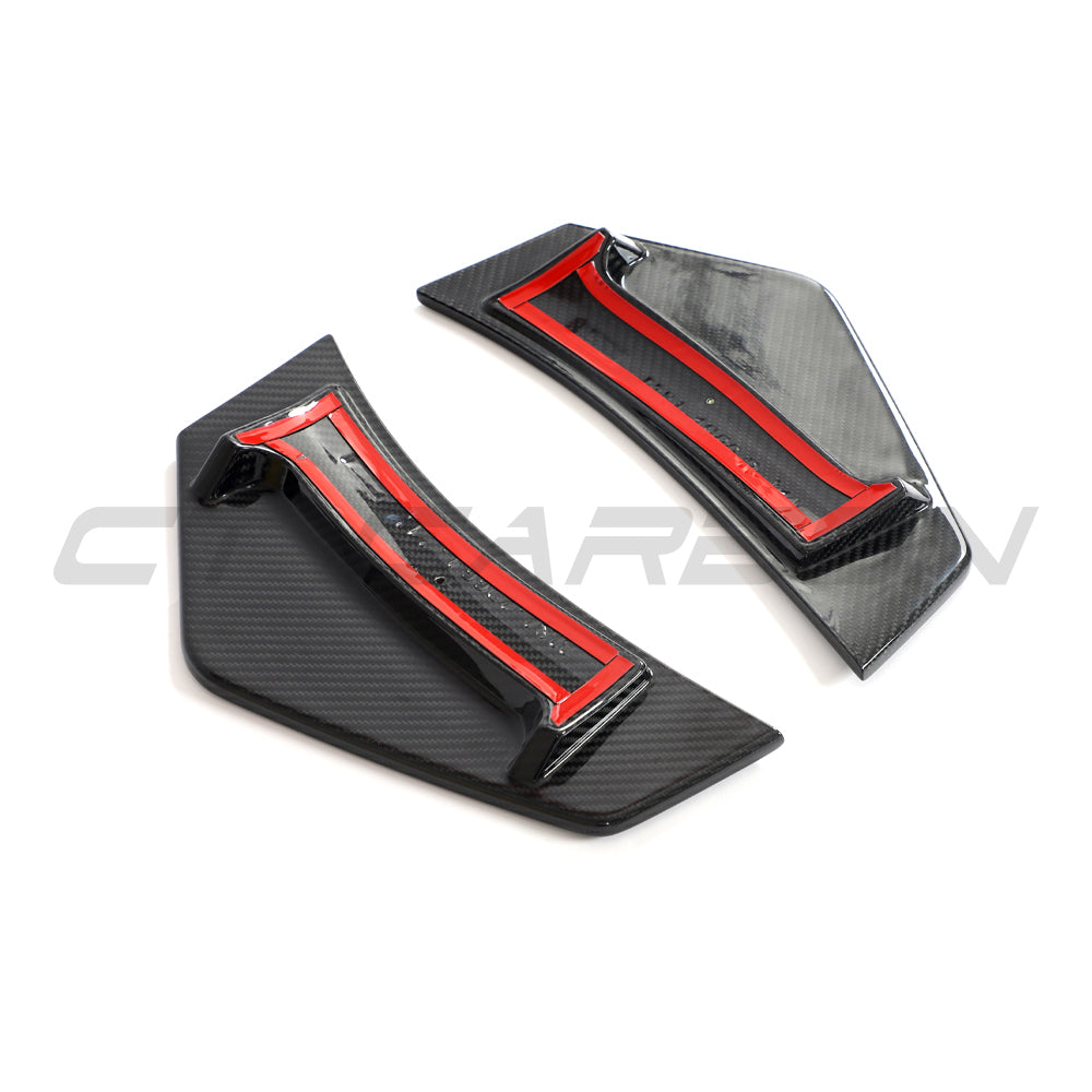 CT Carbon Audi R8 V10 Gen 2.5 2020-2023 carbon fiber rear bumper corners accessory showing close-up of sleek, textured finish
