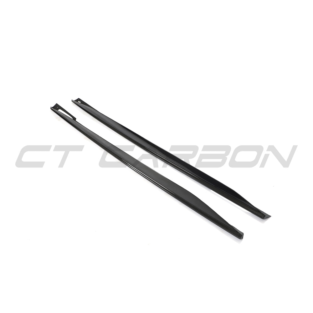 BMW 4 Series G26 and i4 carbon fibre side skirts by CT Carbon, showing sleek, lightweight aerodynamic design on the car.