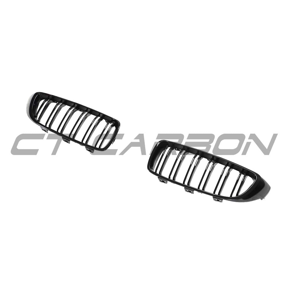 BMW M4 F82/F83 and 4 Series F32/F33/F36 black double slat grille by CT Carbon, showing sleek black grille design.