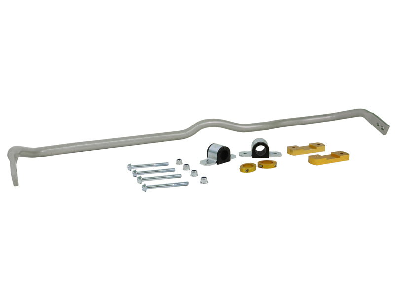 Whiteline 26mm front anti-roll bar kit installed on Audi S3 RS3 and VW Golf Mk7/8 R, showing heavy-duty adjustable blade design