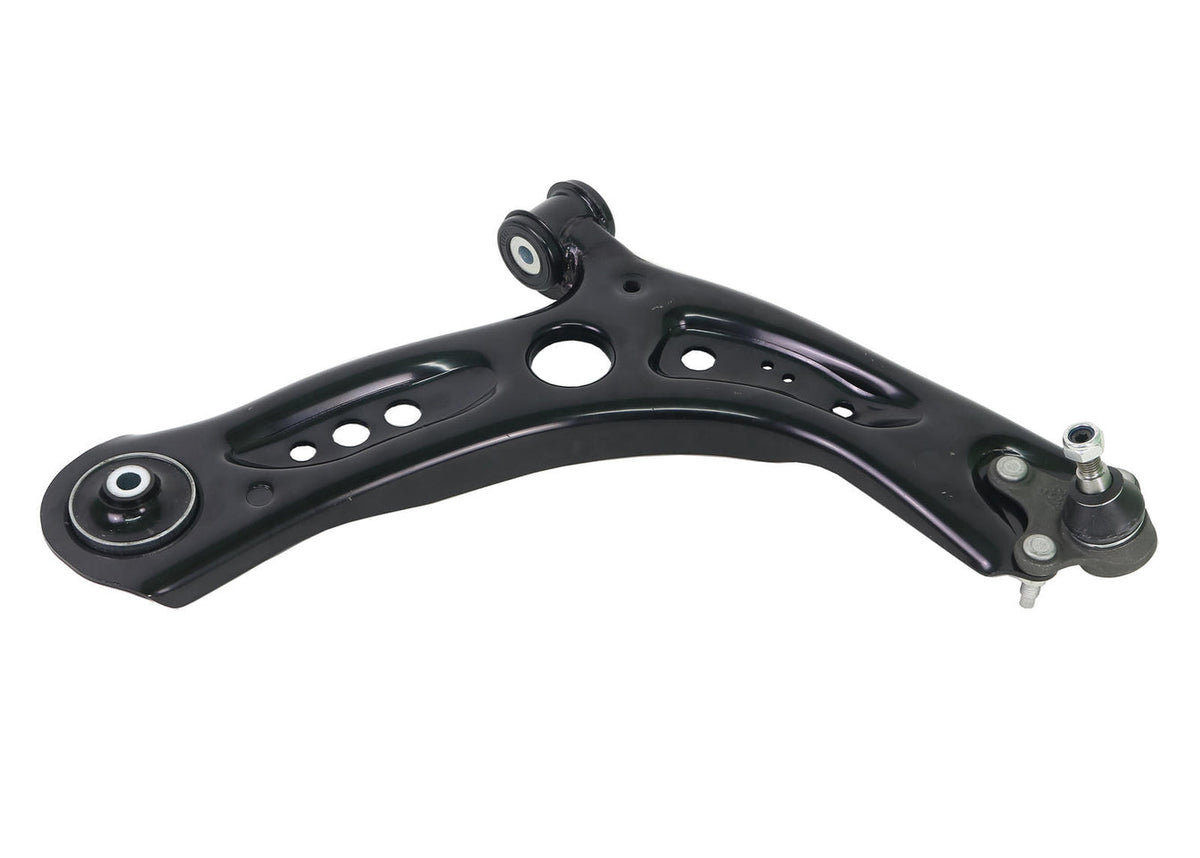 Whiteline front lower control arm, automotive suspension part, showing the metal arm with bushings and mounting points.