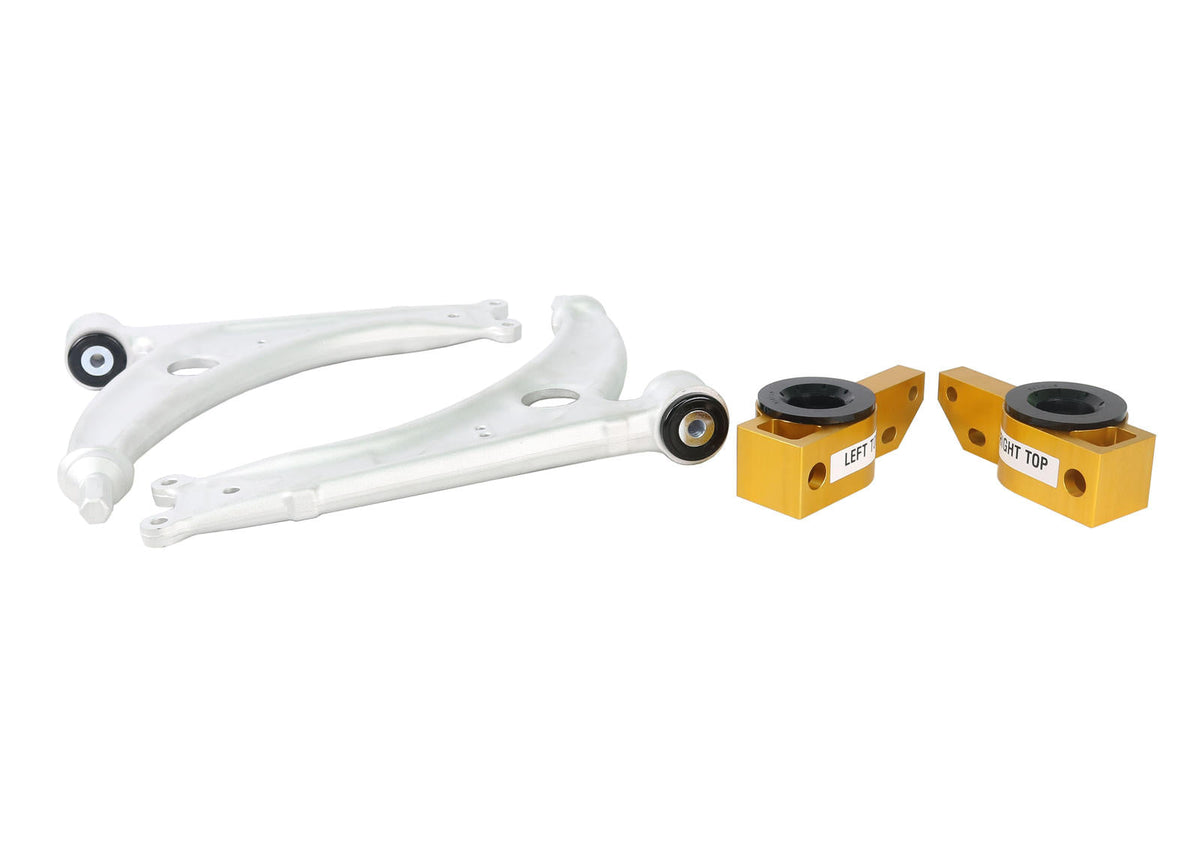 Whiteline anti-lift alloy wishbone control arm for Audi A3 S3, VW Golf, Jetta, Skoda, and Seat models 2003-2013.