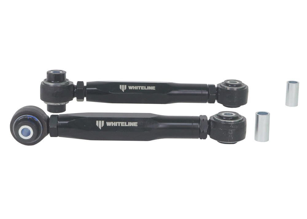 Whiteline lower front control arm drop link, a vital suspension component with a sturdy metal construction and rubber bushings.