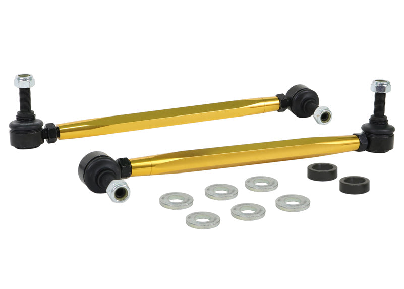 Whiteline front heavy-duty adjustable anti-roll bar drop links for Audi, Seat, Skoda, VW Golf, shown in the image.