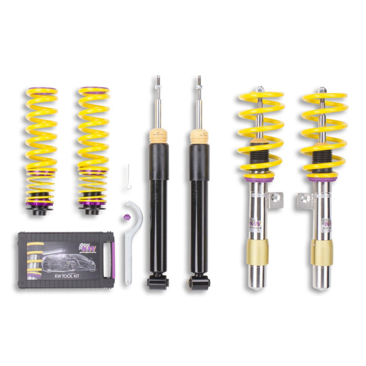 KW Suspension BMW M3 V1 coilover kit for E90/E92 models, featuring adjustable suspension components for enhanced performance.