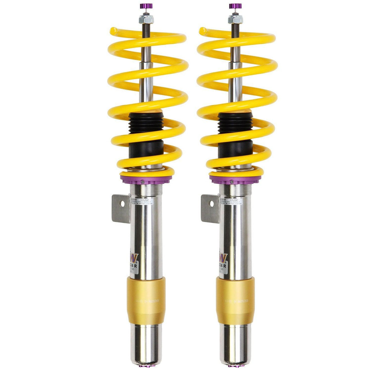 BMW E90/E92 KW V3 Coilover Kit suspension coilovers without deactivation kit, showing adjustable shock absorbers and mounting hardware.
