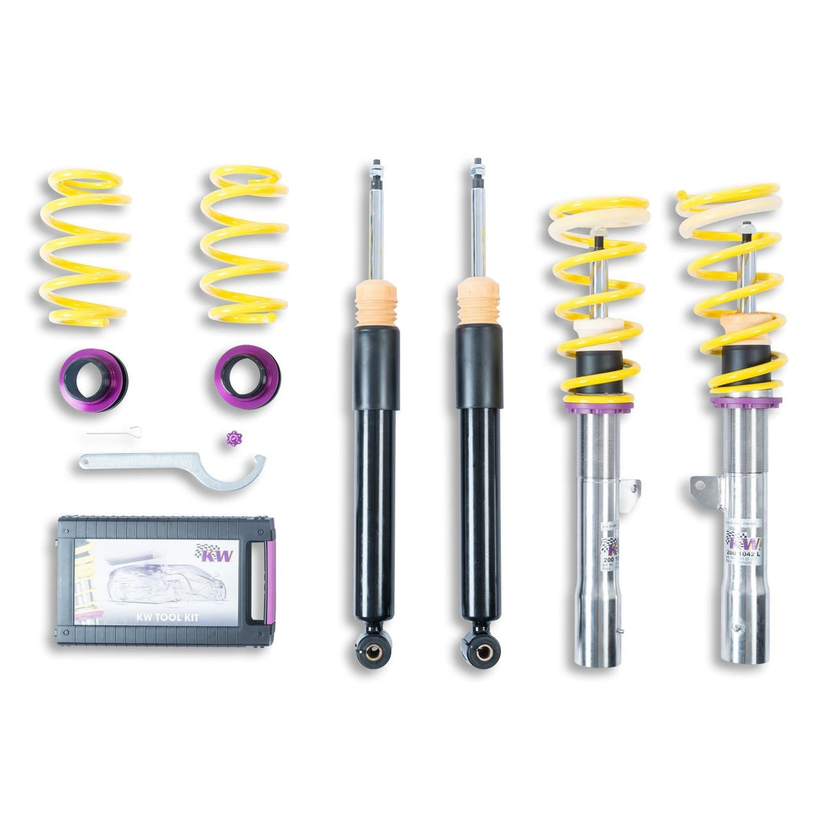 KW Suspension coilover kit for BMW Z4 and Toyota MK5 Supra, includes electronic damper deactivation components.