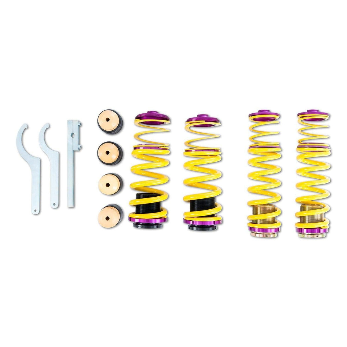 KW Suspension Mercedes C-Class height adjustable lowering spring kit for coilovers, non-EDC, visible springs and suspension components.