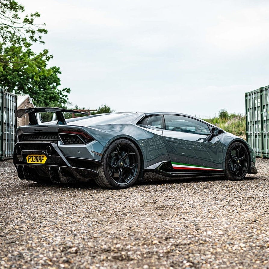 Lamborghini Huracan Performante diffuser extensions by CT Design, made of carbon fiber, installed on the rear diffuser.