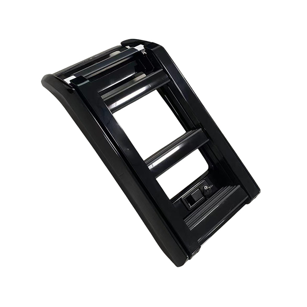 Gloss black ladder accessory for Land Rover Defender L663 110 and 90 models by CT Carbon, mounted on the roof of the vehicle.