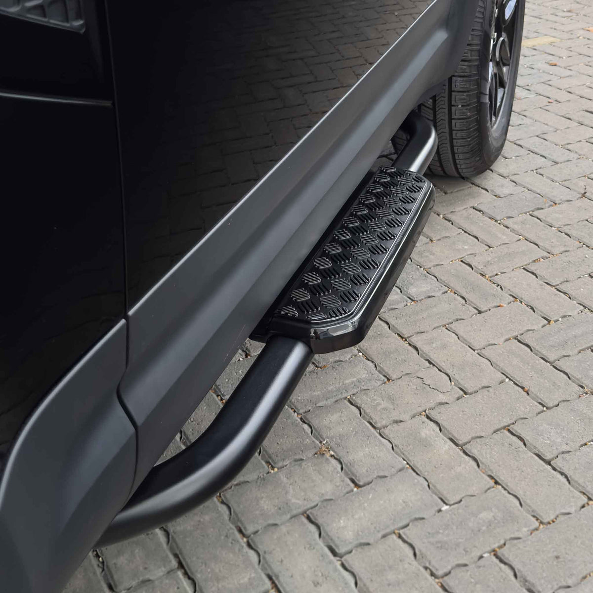 CT Carbon Land Rover Defender L663 90 side steps, black metal accessories for easier vehicle entry and stylish off-road look