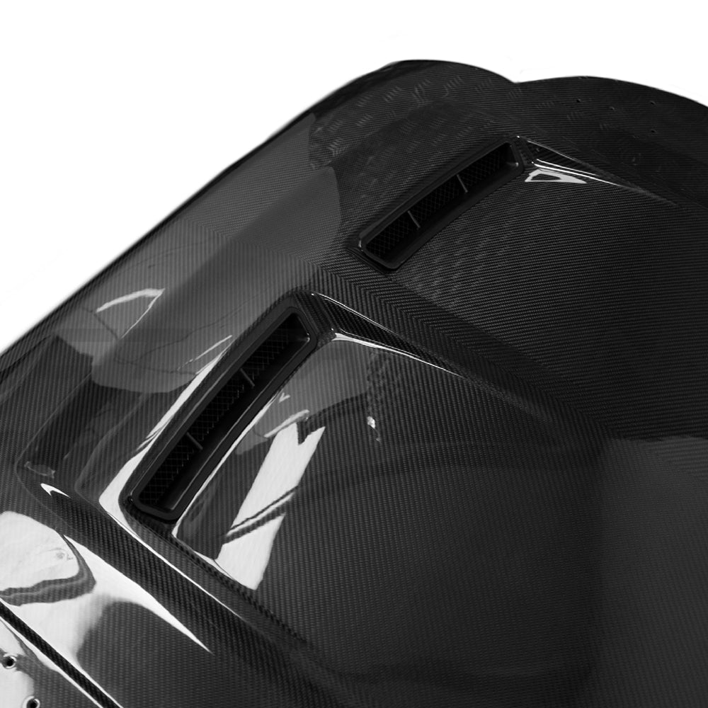 Carbon fiber bonnet for Land Rover Defender L663 SV style, lightweight and sporty with a sleek, textured finish.