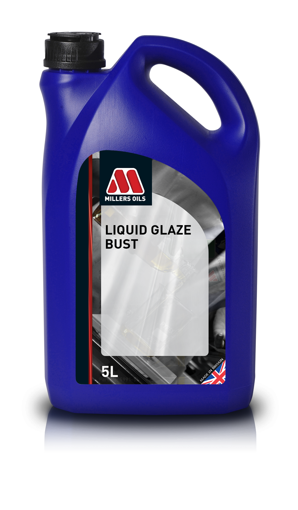 Millers Oils Liquid Glaze Bust detailing product in a 5L container, used for automotive polishing and finishing.