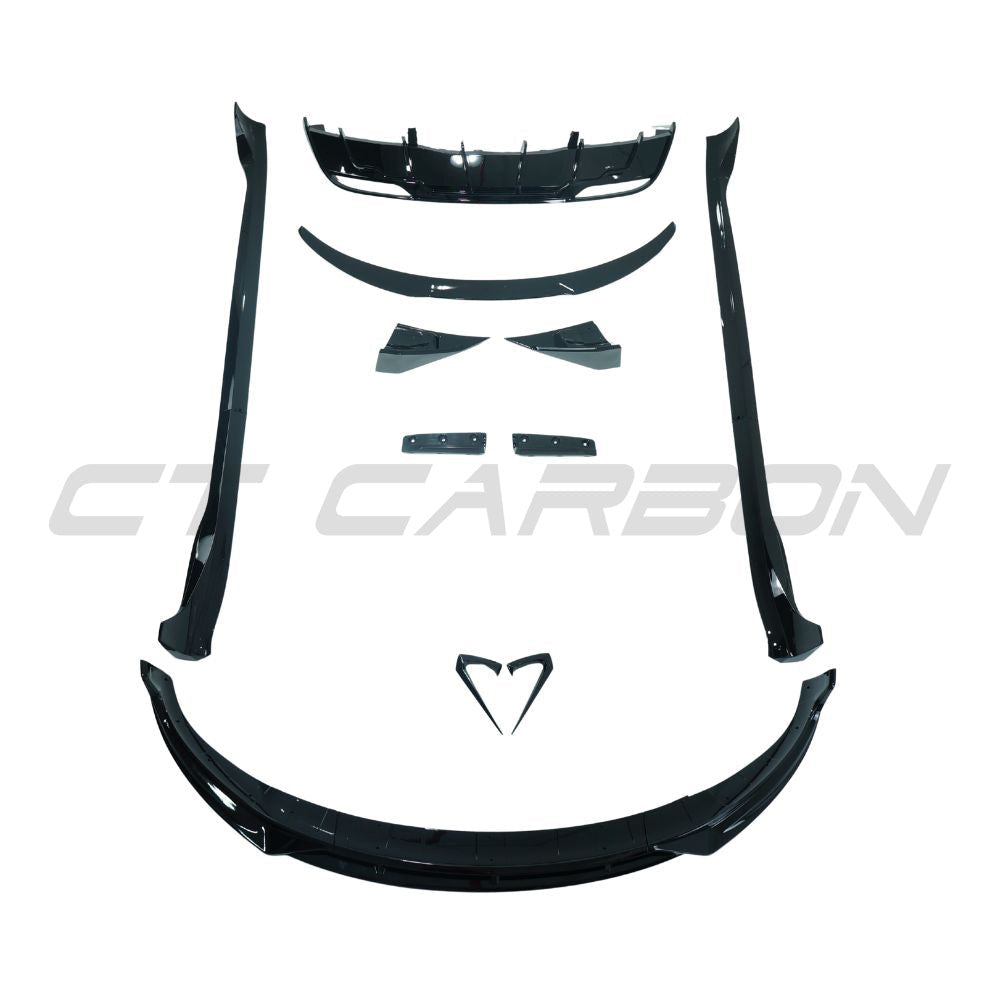 Gloss black full kit for Tesla Model 3 2023+ facelift by CT Carbon, shown on the car’s exterior components.