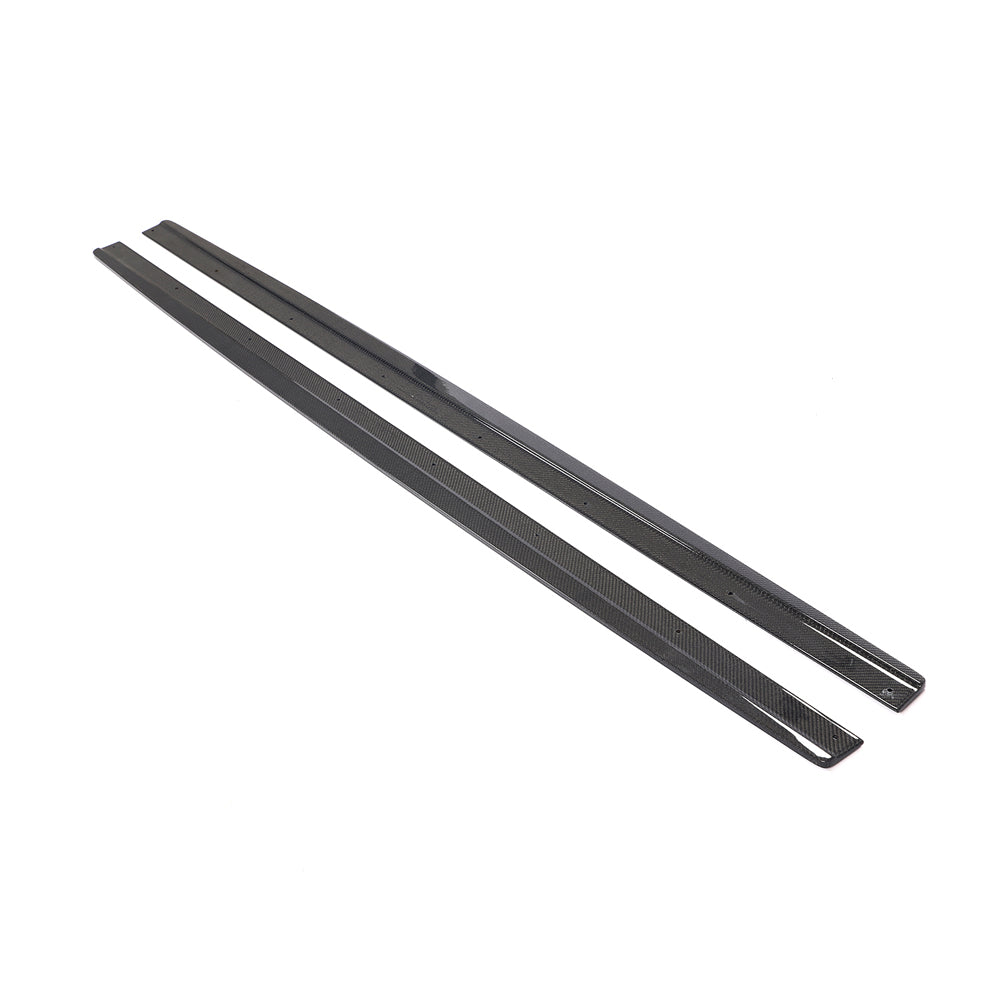 Carbon fiber side skirts for Audi RS6 C7/C7.5 2013-2018, designed by CT Carbon, shown installed on the vehicle's sides.