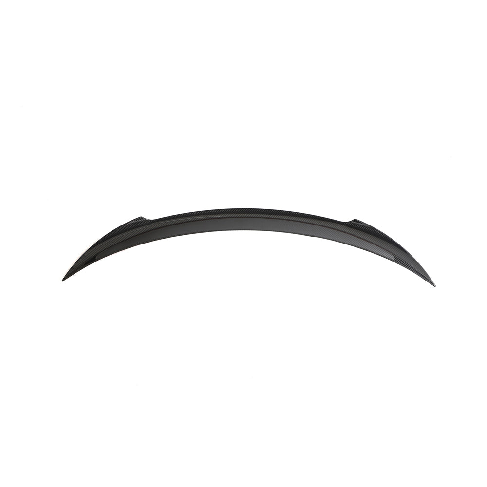 Tesla Model 3 Facelift 2023+ carbon fiber spoiler by CT Carbon, showcasing the sleek V2 aerodynamic design on the car's rear.
