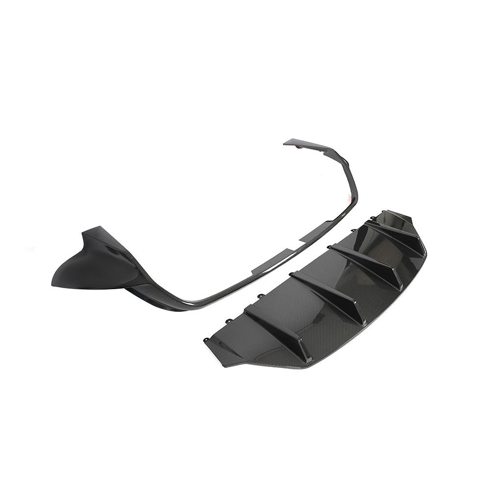 CT Carbon Porsche Taycan 2020-2024 carbon fiber diffuser showing sleek aerodynamic design and detailed craftsmanship.