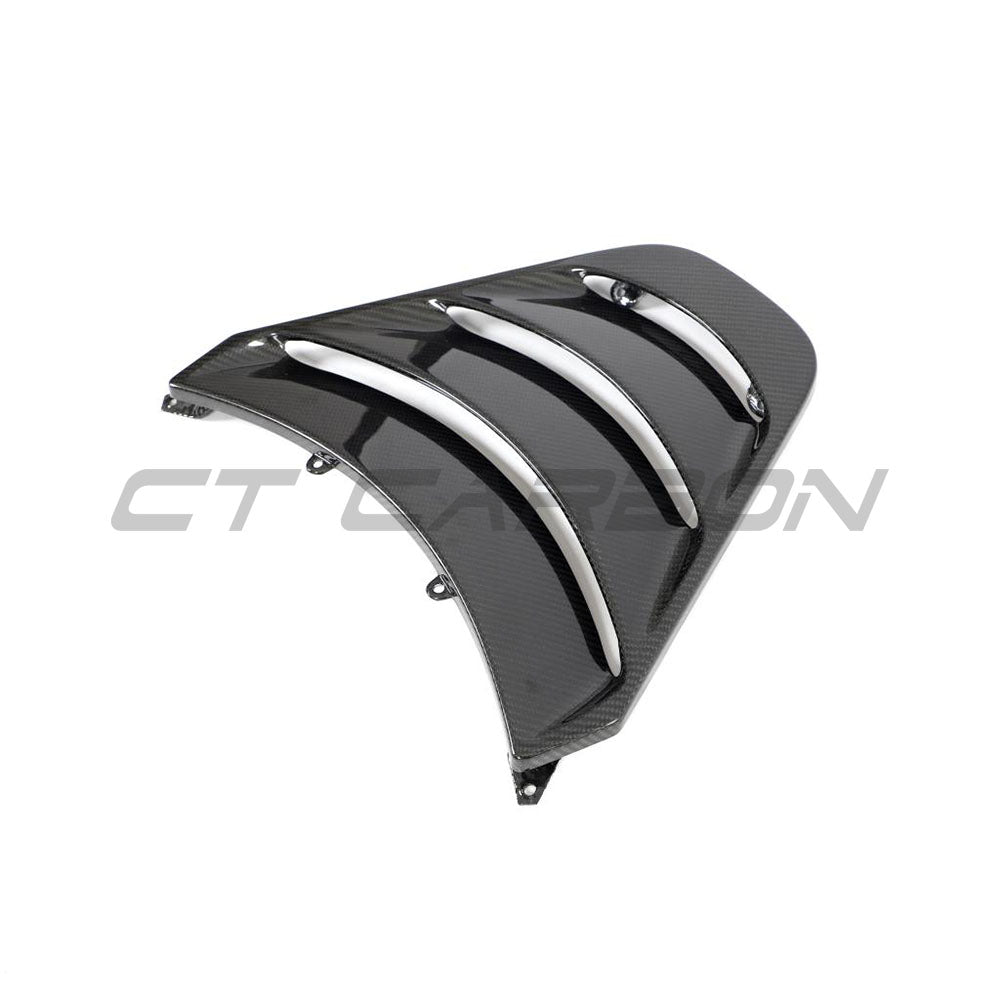 CT Carbon carbon fibre engine cover for McLaren 720S, showcasing a sleek, lightweight accessory with detailed carbon fibre weave.
