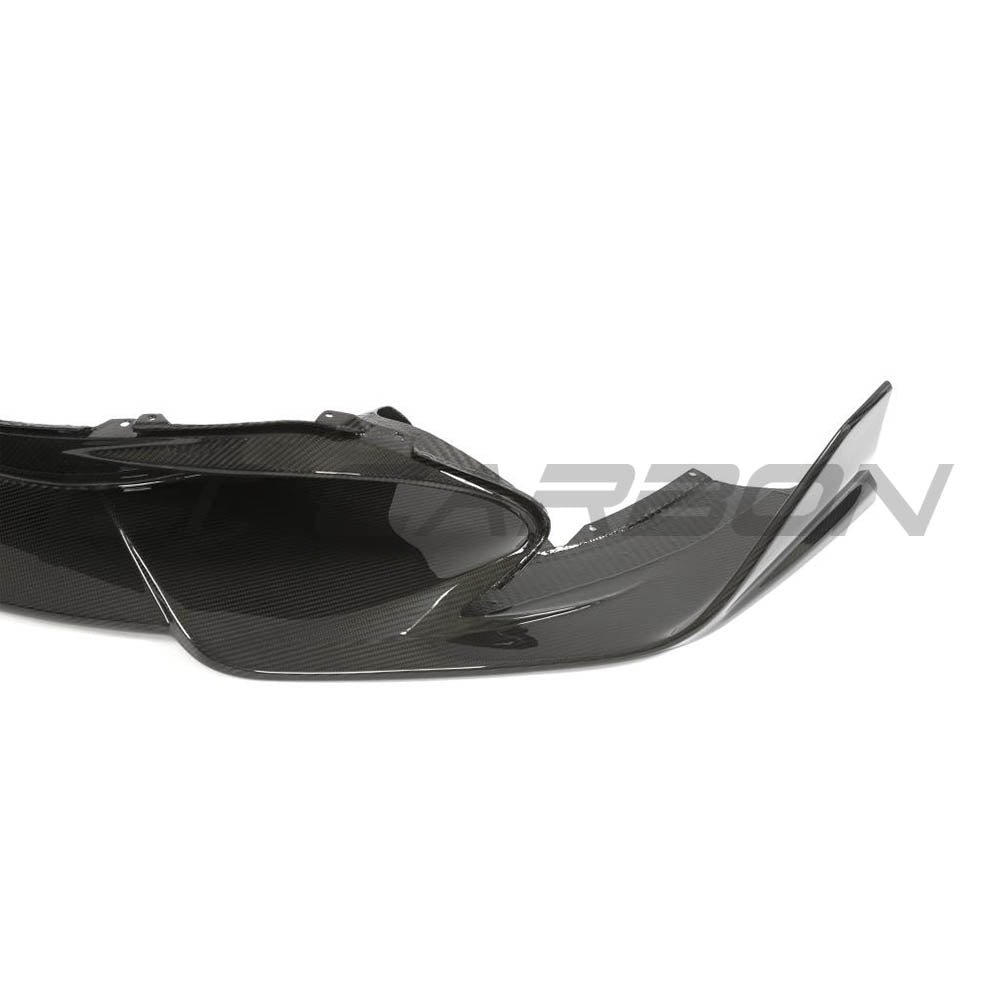 Carbon fiber front splitter kit for McLaren 720S by CT Design V3, showing the sleek, textured carbon fiber surface.