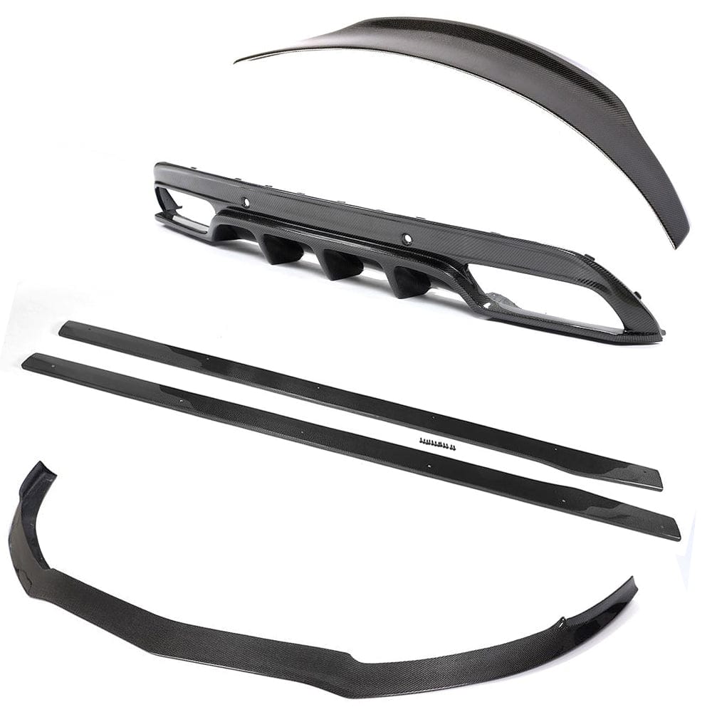 Mercedes C63 W205 saloon full carbon fiber kit by CT Carbon, featuring PS Style design, visible carbon fiber finish on the car.