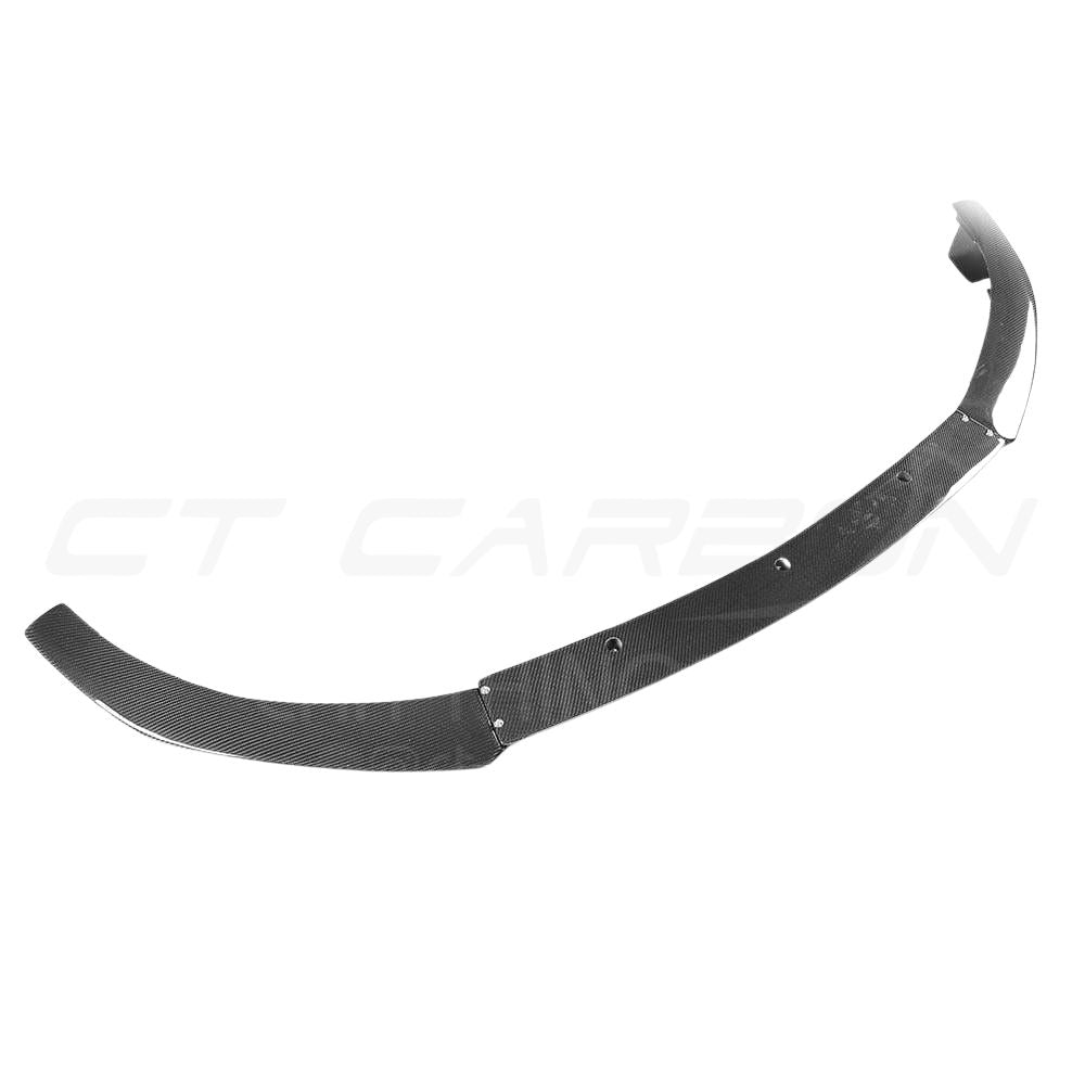 Mercedes C63 W205 saloon estate carbon fibre splitter by CT Carbon, showcasing its sleek V1 design on the front bumper.