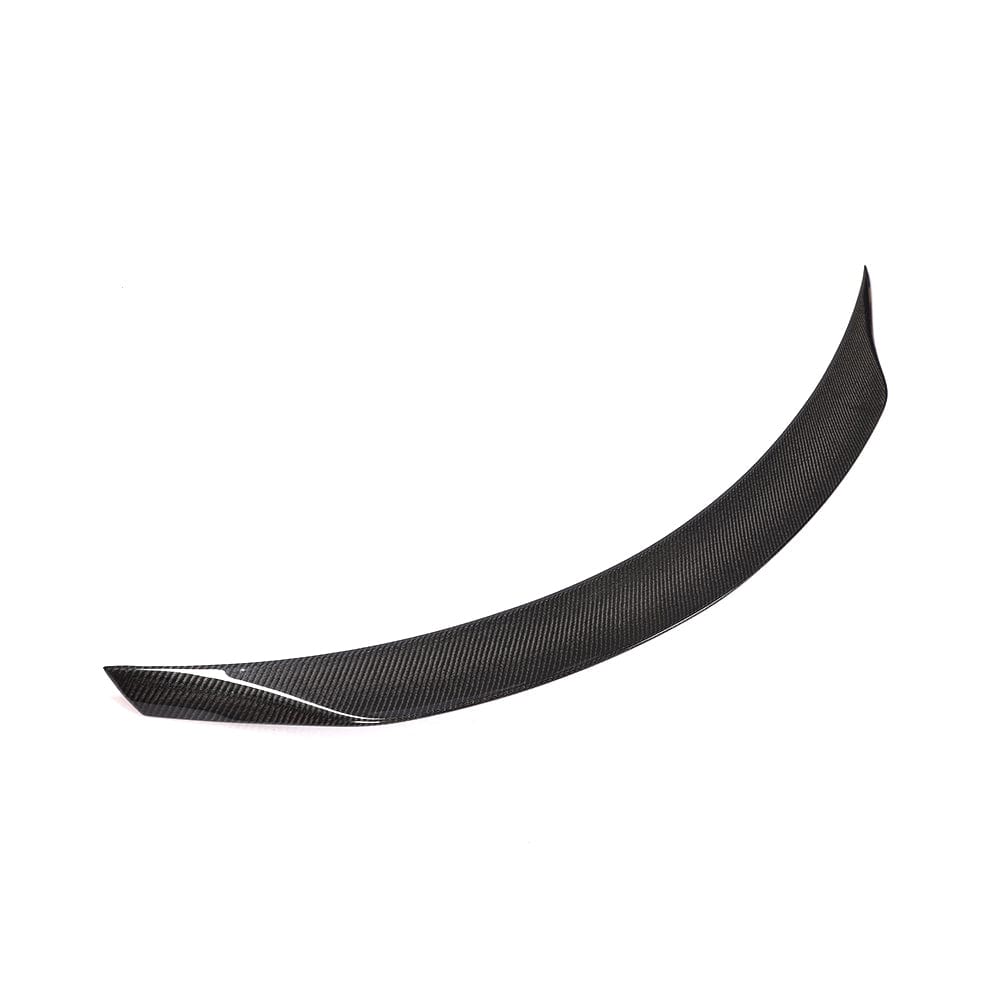 Mercedes C63/C Class W205 saloon carbon spoiler by CT Carbon, V2 design, shown on the vehicle for sporty aerodynamic enhancement.