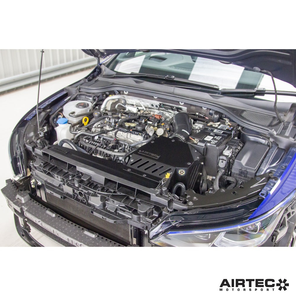 Airtec Motorsport enclosed induction kit hoses for 1.8 and 2.0 TSI EA888 engines, shown with high-quality black silicone hoses.