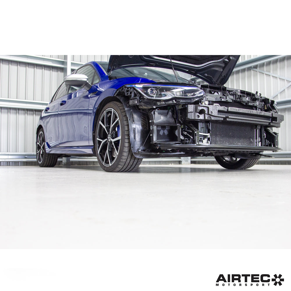 Airtec Motorsport auxiliary radiators for 1.8 and 2.0 TSI EA888 Gen 4 engines, shown in a close-up view.