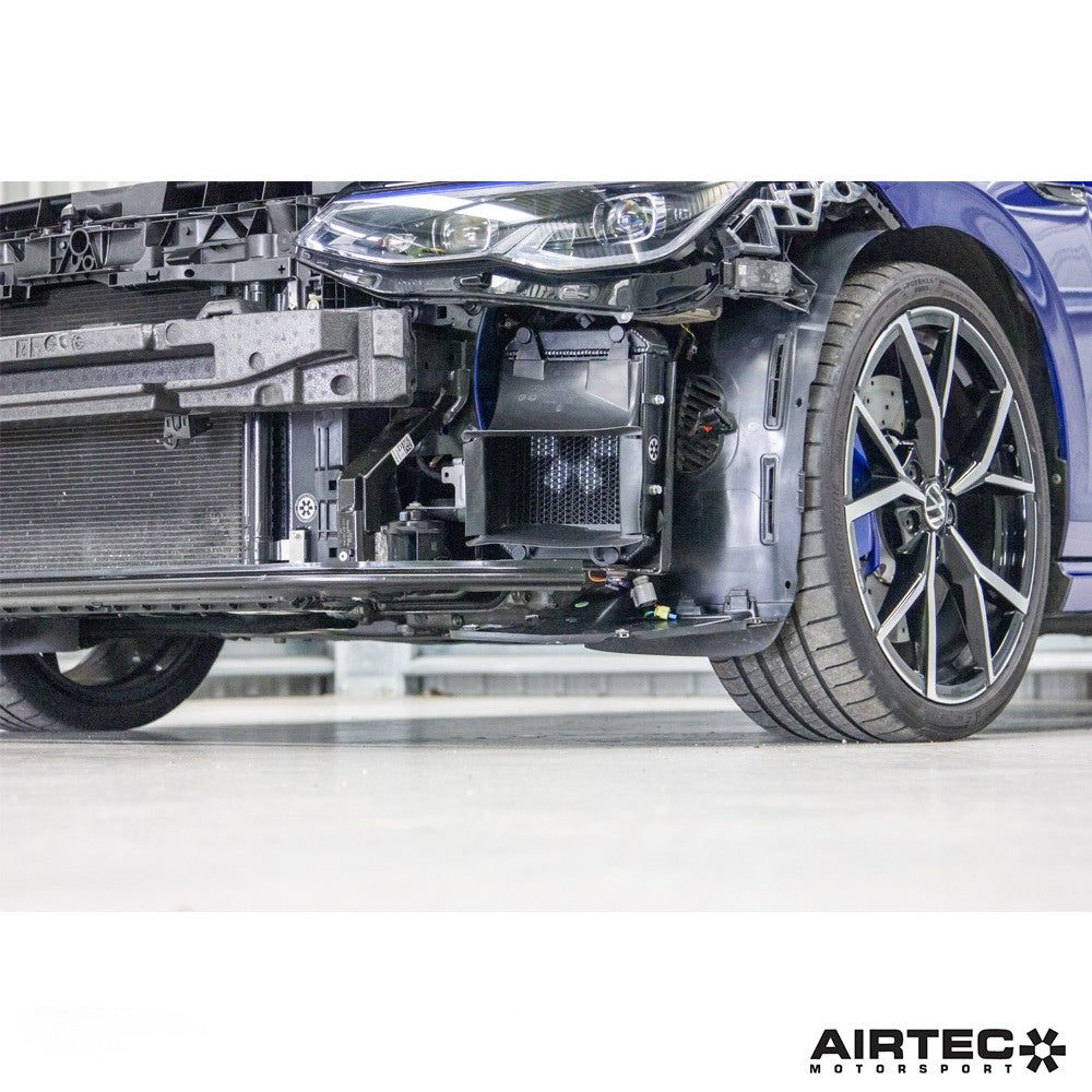Airtec auxiliary radiator for 1.8/2.0 TSI EA888 Gen 4 engine, MK8R model, showcasing the sleek cooling fins and compact design.