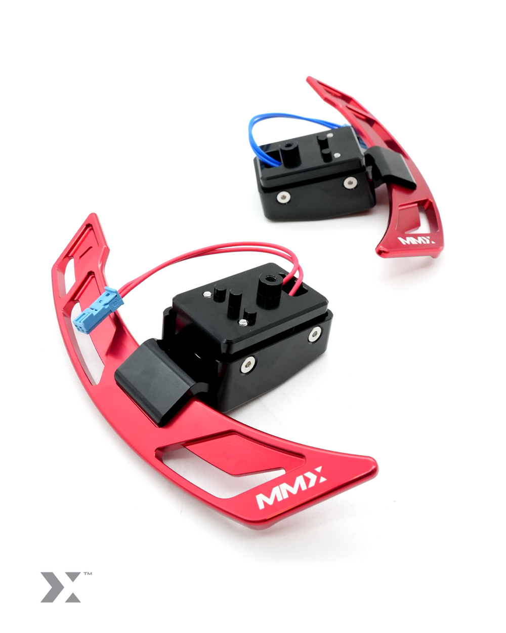 Magnetic gear shift paddles for BMW F & G-Series steering wheels by MMX Performance, designed for sporty driving enhancements.