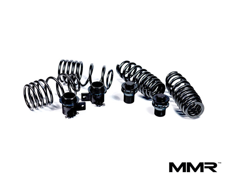 Bimecc MMX Performance lowering spring kit for BMW F8x M2 M3 M4 with height adjustment, shown with Bimecc logo on springs