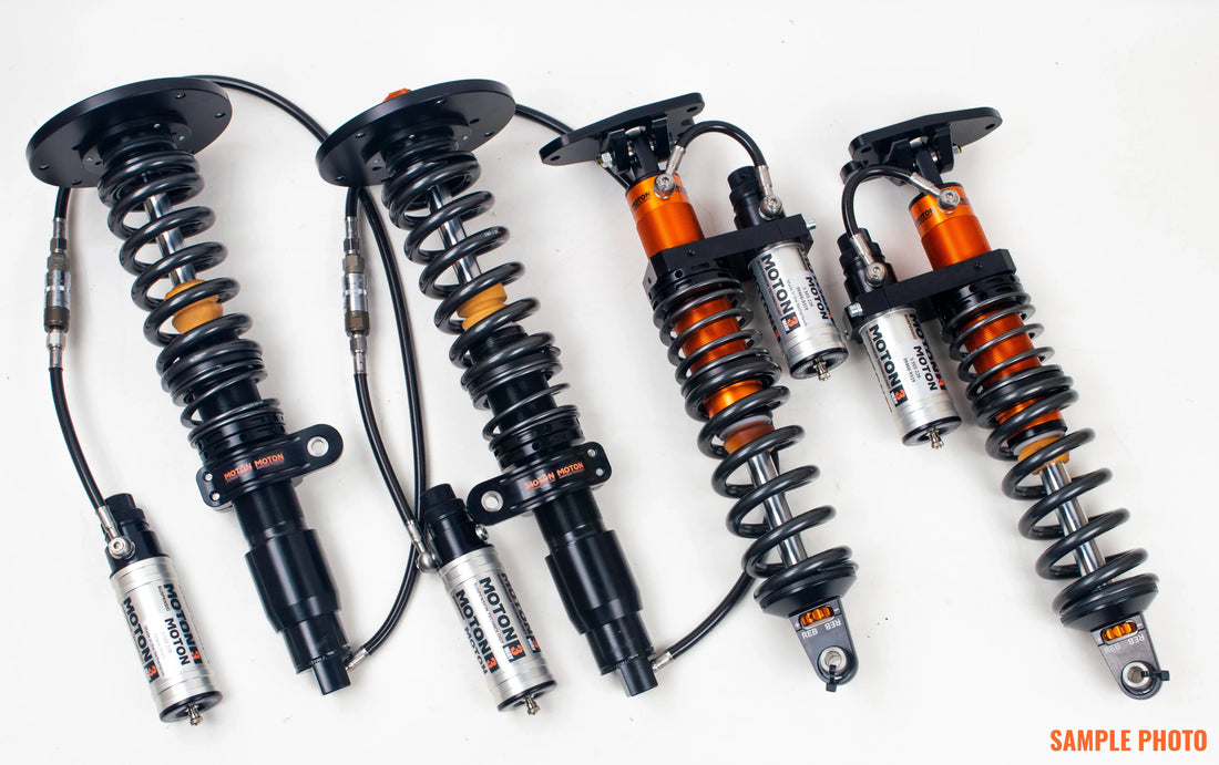 MOTON 3-way TCO coilover for BMW F87 M2 2016-2019, featuring adjustable coilover shock absorber with brand logo visible