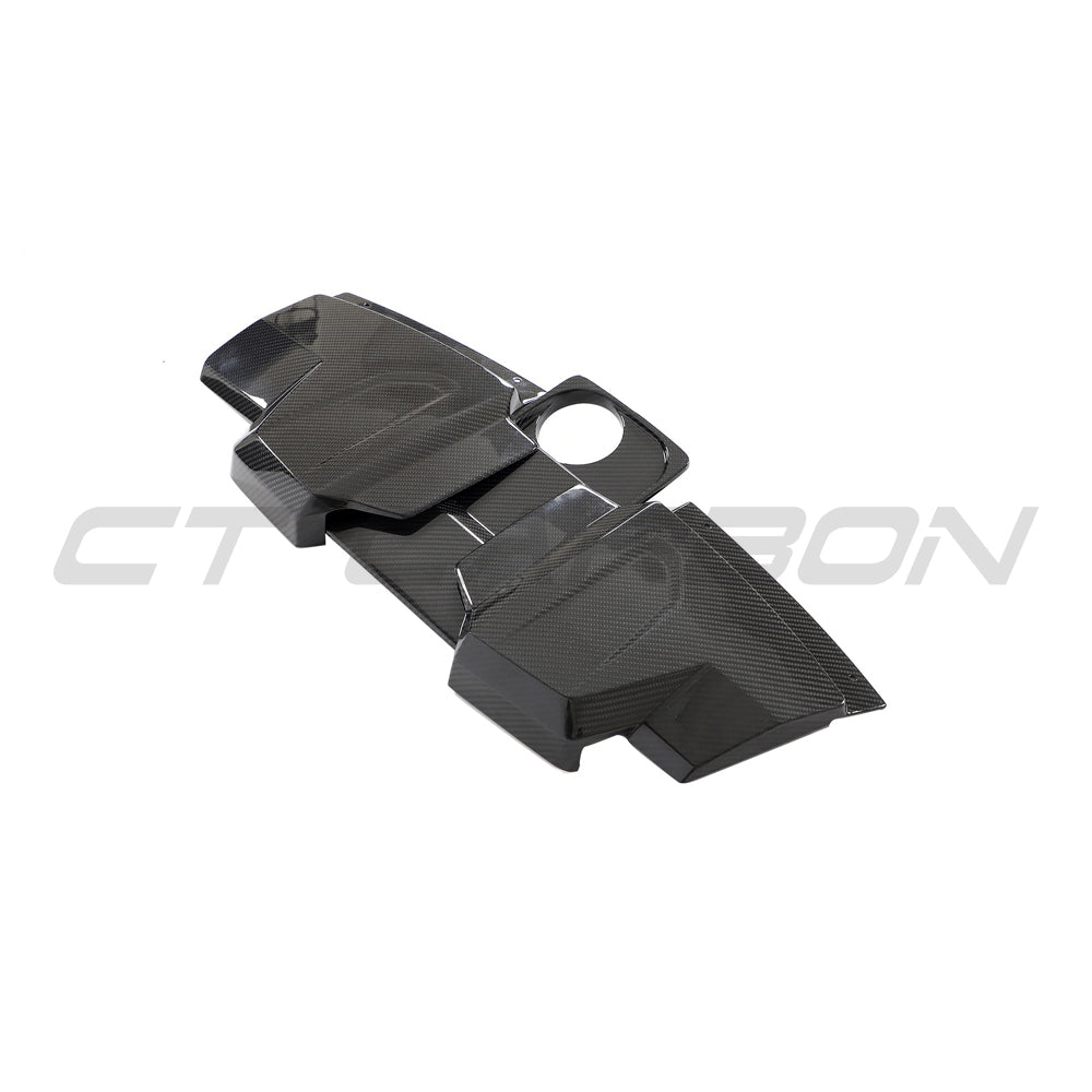 CT Carbon carbon fiber engine and air box cover for Audi R8 Coupe 2015-2024, showing sleek, textured finish on engine components.