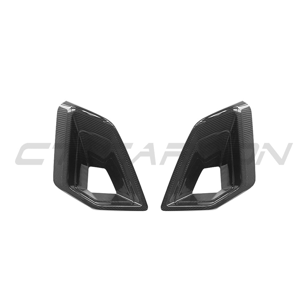 BMW G05 X5 LCI 2024+ Carbon Fibre Front Duct Add-On by CT Carbon, showing sleek carbon fiber design on vehicle front bumper.