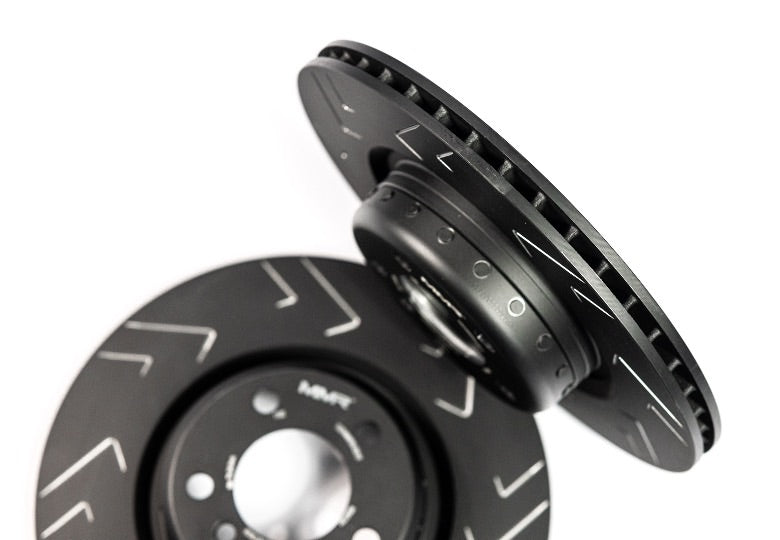 Rear brake discs for BMW F2x F3x by MMX Performance, designed for fast road driving, showcasing the high-performance rotors.
