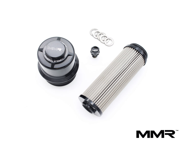 MMX Performance B58 oil filter housing and plug kit, including oil filters and components for vehicle oil change.