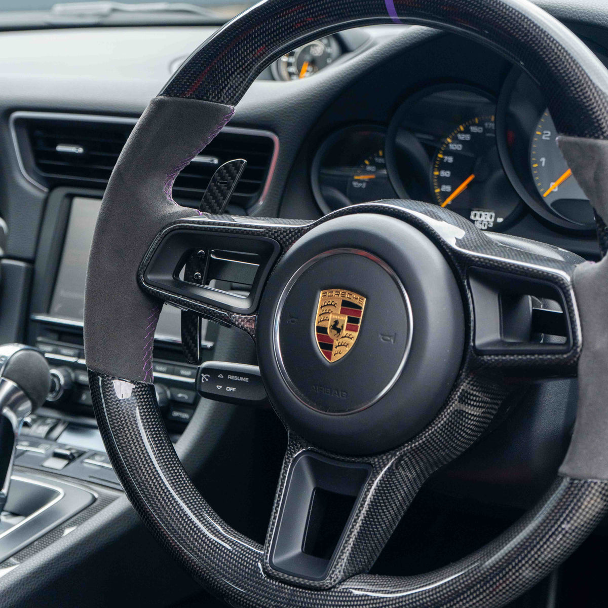 Carbon fiber paddle shifters for Porsche 911, Cayman, Boxster, Cayenne, Macan 2013+ by CT Carbon, magnetic installation.