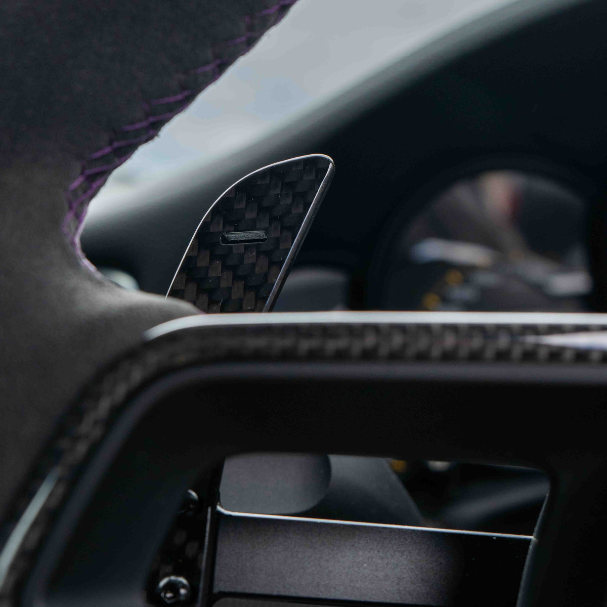 Porsche 911, Cayman, Boxster, Cayenne, Macan 2013+ CT Carbon magnetic carbon fiber paddle shifters installed on steering wheel