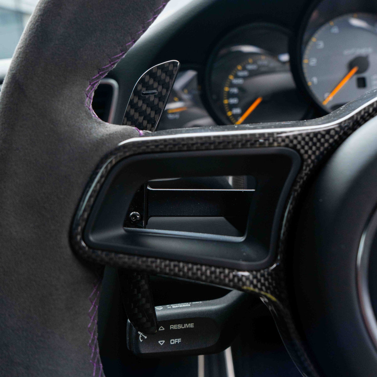 CT Carbon magnetic carbon fiber paddle shifters for Porsche 911, Cayman, Boxster, Cayenne, Macan models from 2013 onward.
