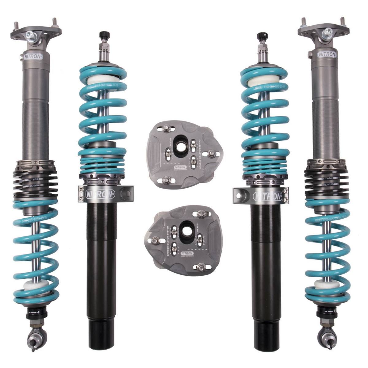 Nitron Racing BMW E46 M3 NTR R1 suspension coilover kit with adjustable shocks and coil springs for improved handling.