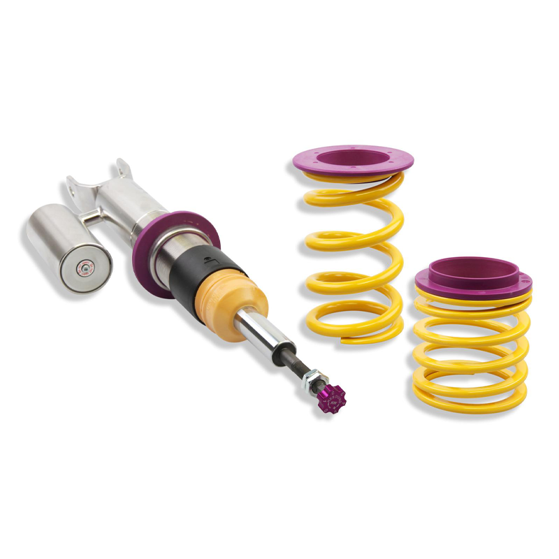 KW V3 coilover suspension linkage for Porsche Boxster 986, showing the adjustable shock absorber and mounting components.