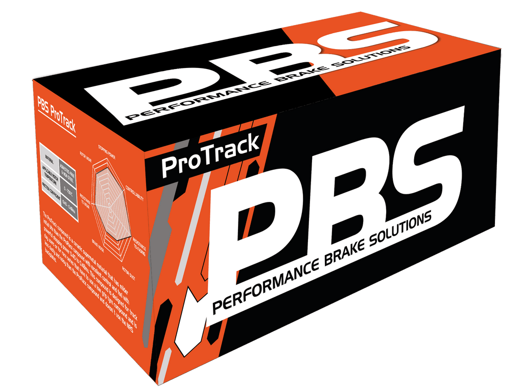 BMW M3 E46 rear performance brake pads by PBS, showing the black brake pad with metal backing and branding details.