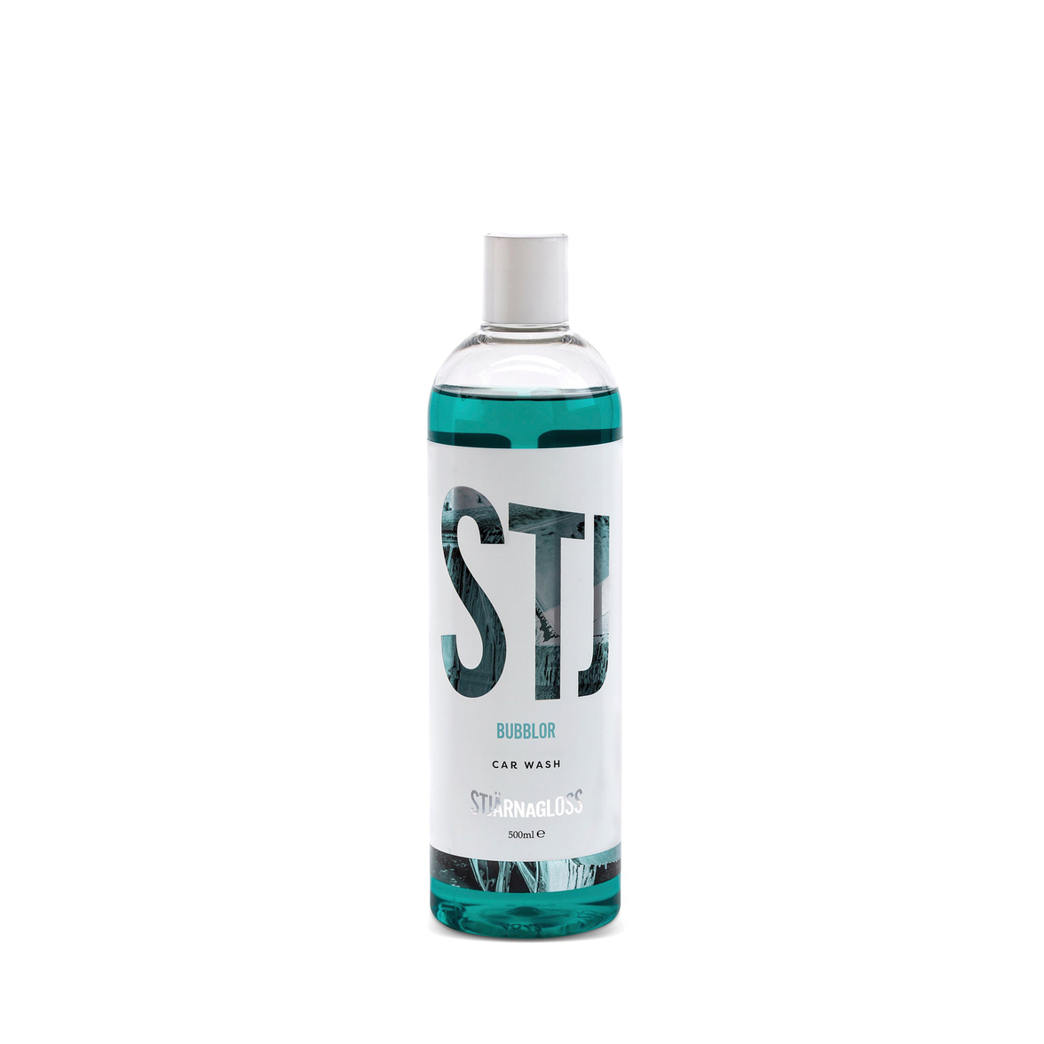 StjarnaGloss Bubblor pH-neutral car shampoo bottle with white label and black cap, designed for gentle, effective vehicle cleaning