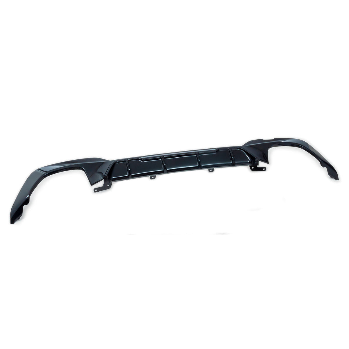 Cobra Sport quad exit rear diffuser for BMW 3-Series G20, black plastic panel with four exhaust cutouts, installed on the rear bumper.