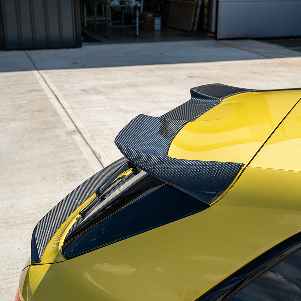 Audi A3/S3/RS3 8Y Sportback carbon fiber middle spoiler by CT Carbon, showcasing sleek design on facelift model.