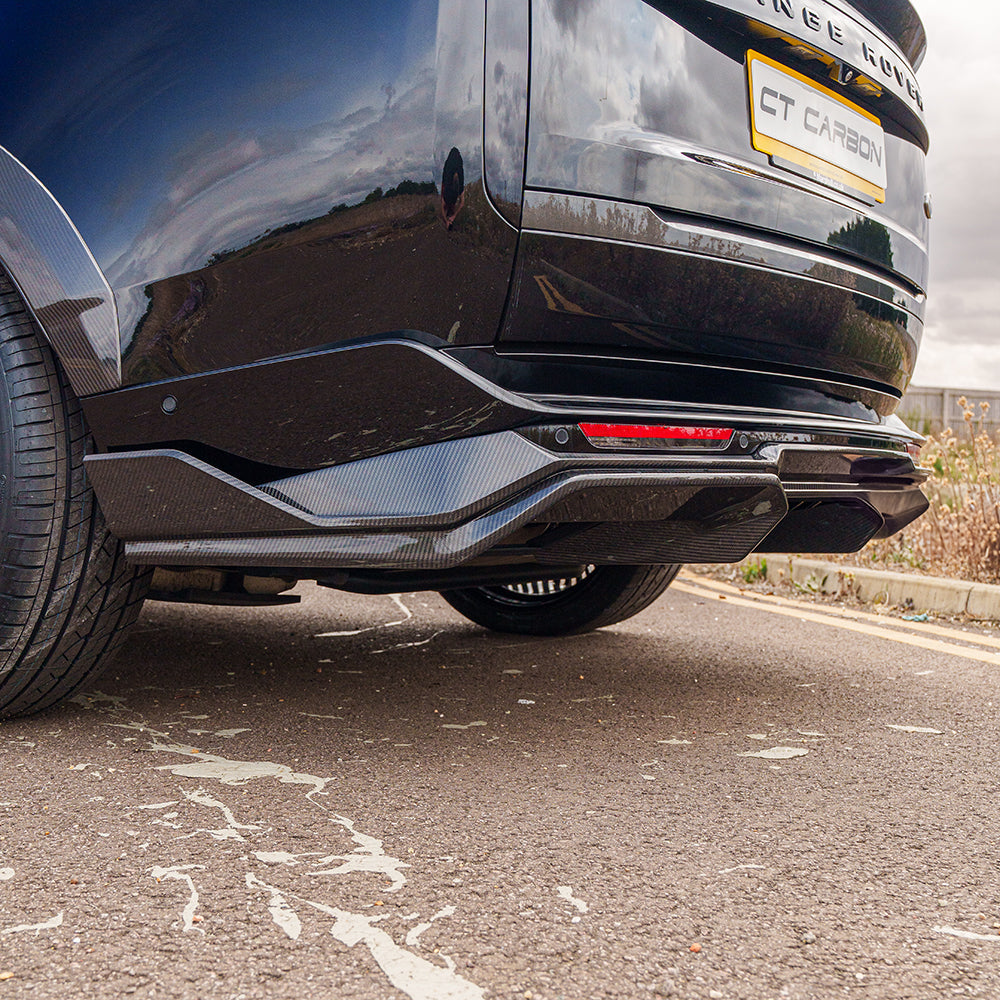 Range Rover L460 2022+ CT Carbon carbon fibre diffuser, sleek automotive accessory with detailed finish, designed for enhanced style.
